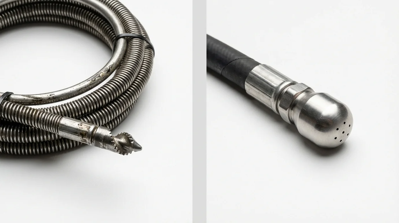 Drain snake cable and hydro jetting nozzle used for drain cleaning in Irvington, KY