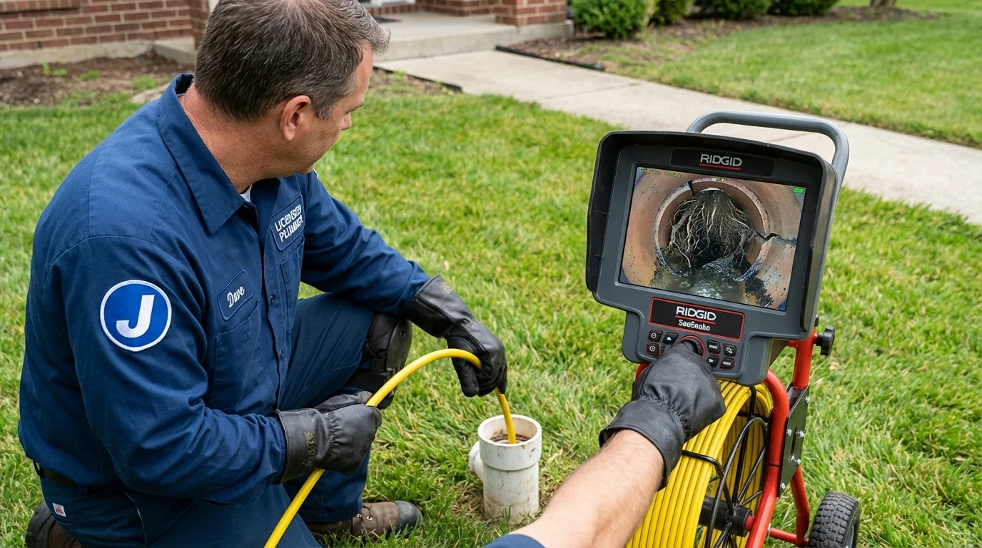 Sewer camera inspection being performed by Johns Plumbing LLC in Irvington