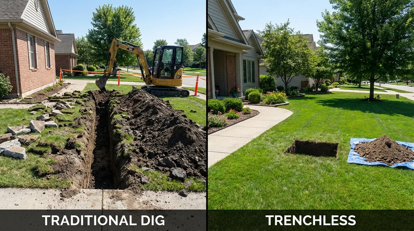 Trenchless sewer repair with minimal yard damage versus traditional excavation in Irvington, KY